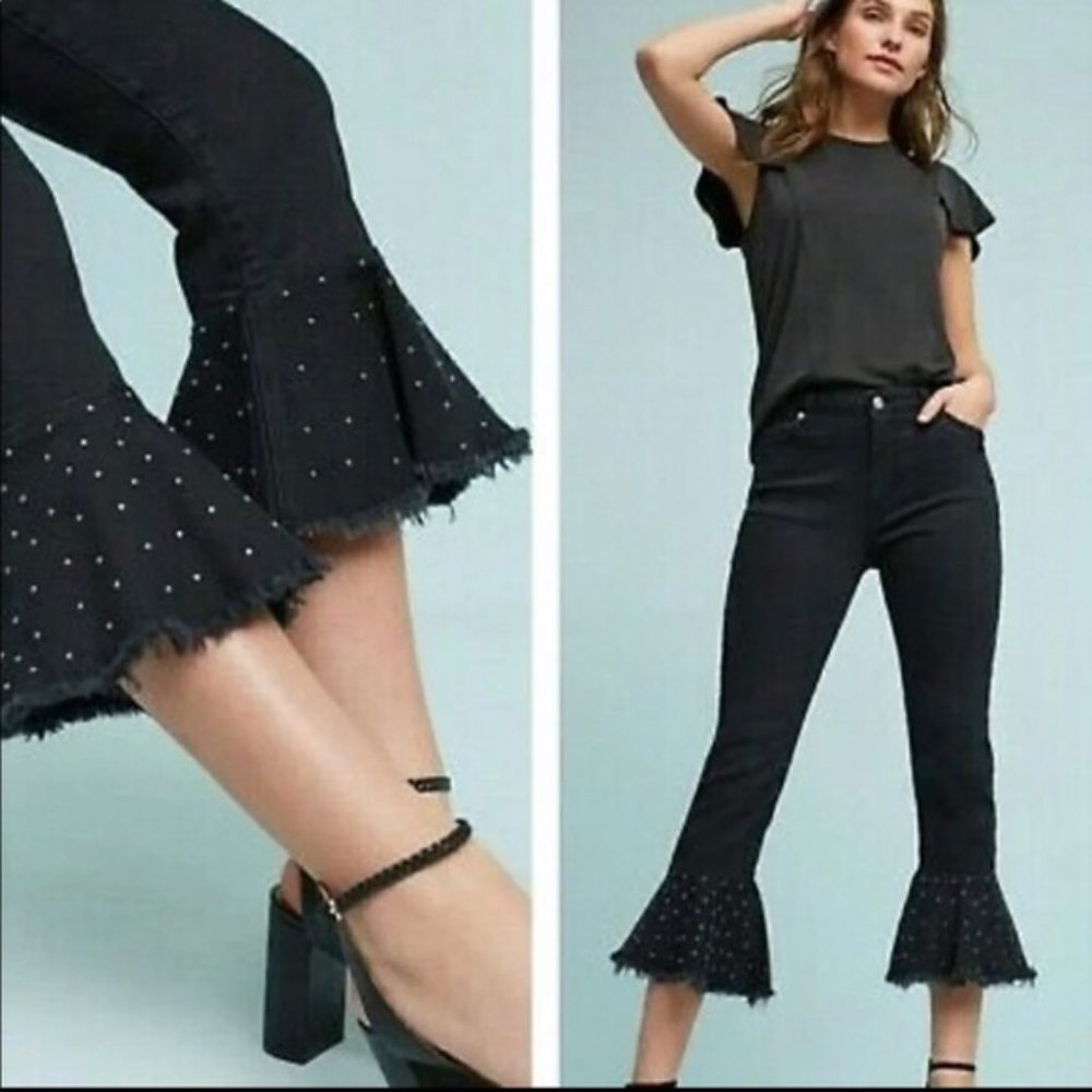 Anthropologie Piltro Black Studded Flare Jeans